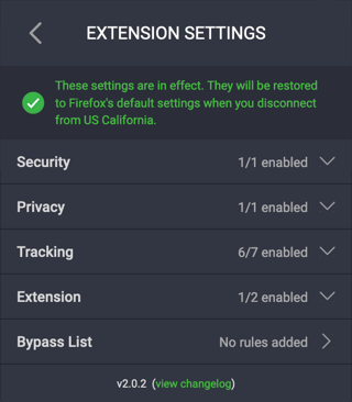 PIA Browser Extension Settings