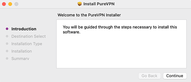 Screenshot of PureVPN app, Install PureVPN window