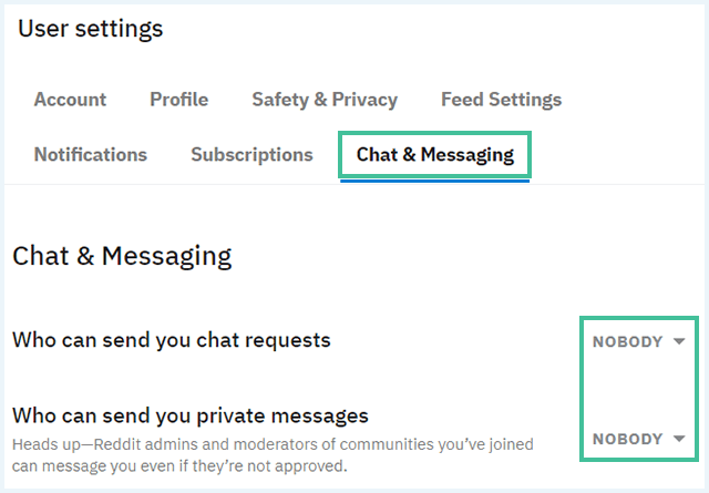 Screenshot Reddit Chat and Messaging Settings