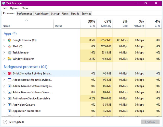 Windows Task Manager processes screenshot